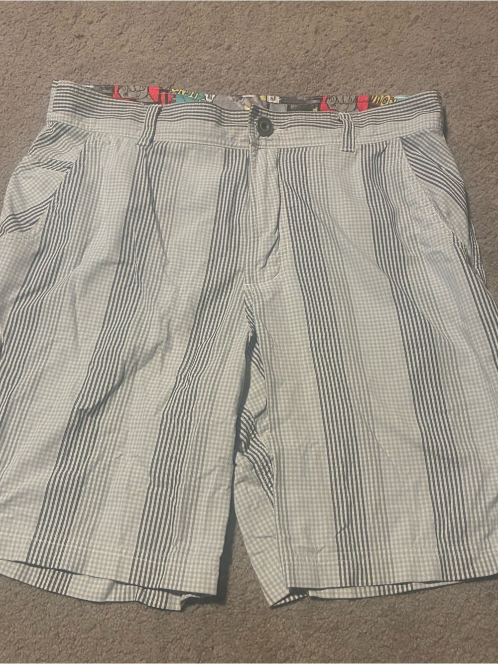 lululemon athletica Blue and White Striped Seersucker Shorts